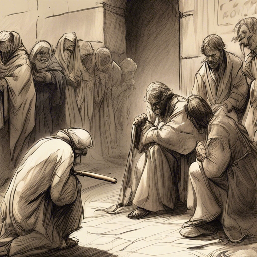 The Blind Man Begs for Mercy
A blind man sat by the roadside begging for mercy