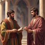 a painting of two men in robes