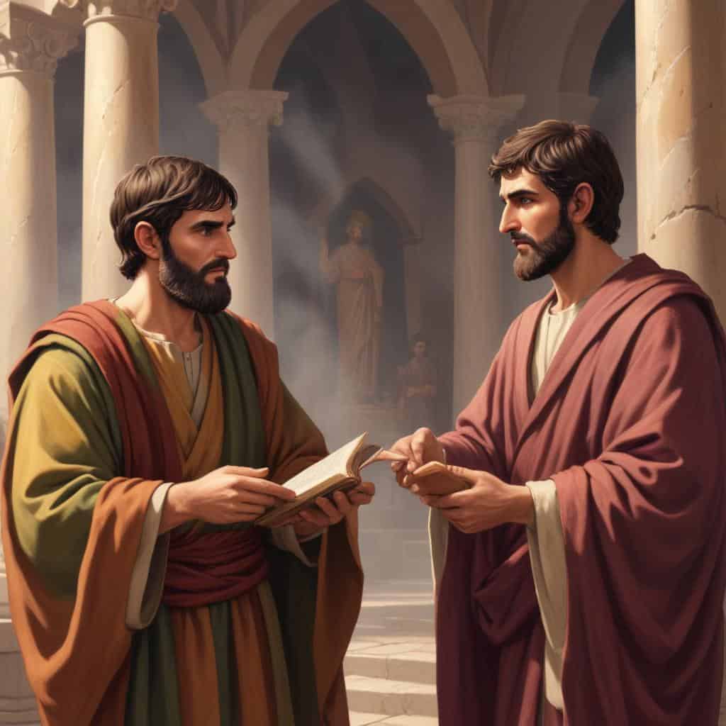 a painting of two men in robes